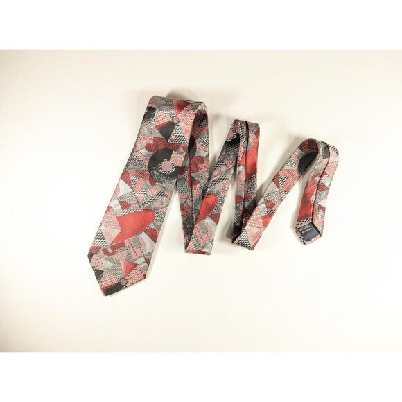 Vintage Jonathan Bryan abstract neck tie, red + chrome umbrella mod necktie, - Picture 4 of 10
